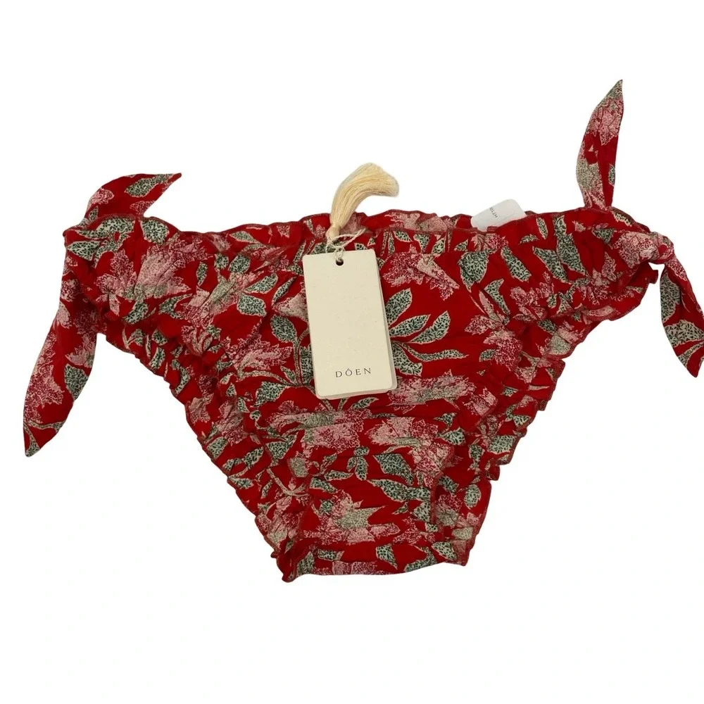 DOEN Women's Bikini Bottoms Floral Red Cotton Silk XL NWT